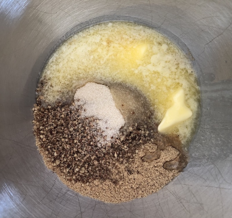 mixing crumb mixture for graham cracker crust