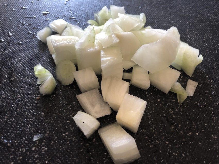 Chopped onions for savory oatmeal
